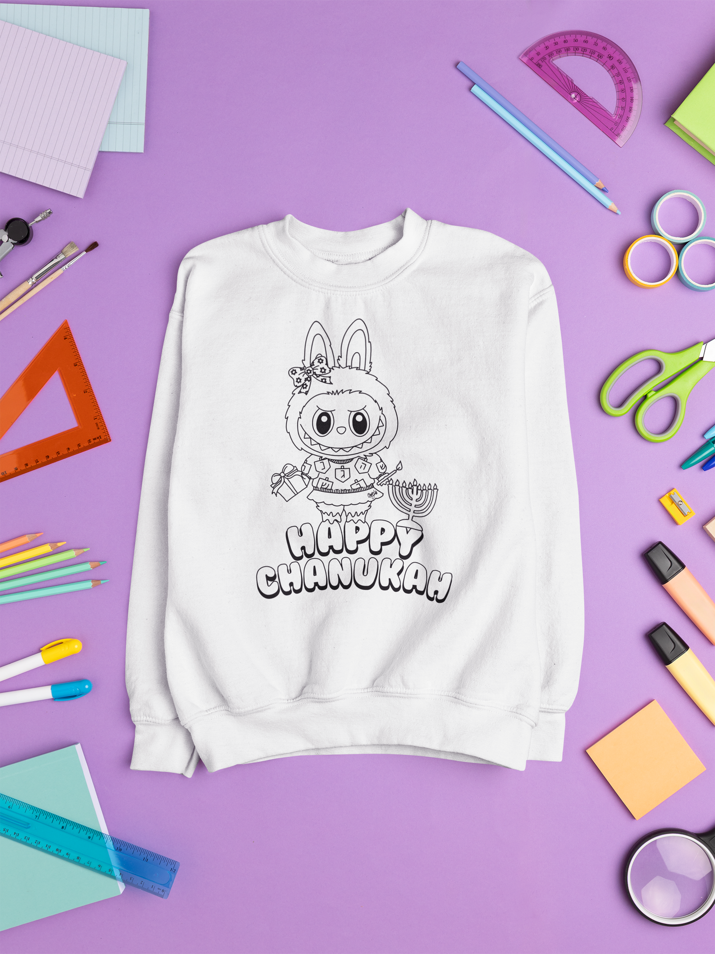 Labubu Happy Chanukah Color-Your-Own Sweatshirt (with fabric markers)