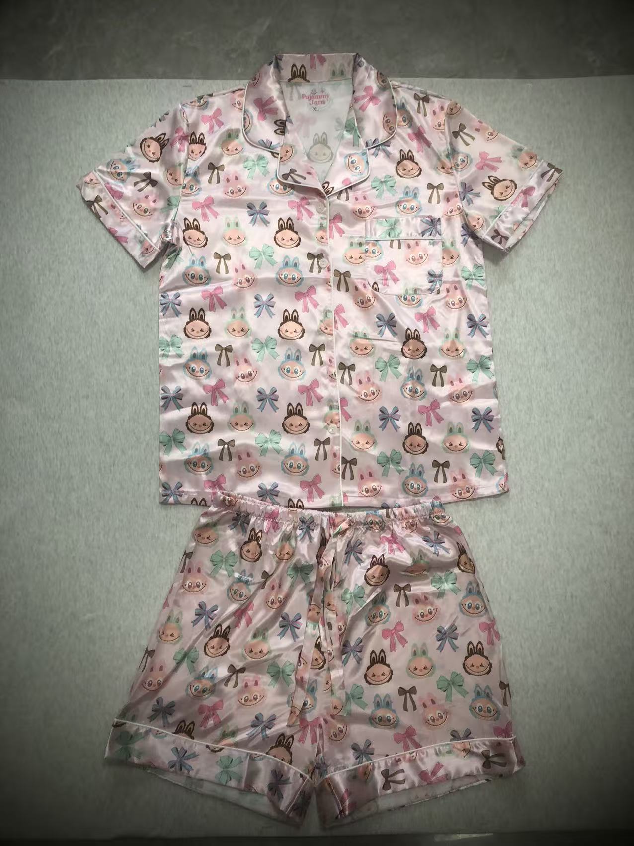 Pastel Bubu Bow Satin Pajama Set- Youth