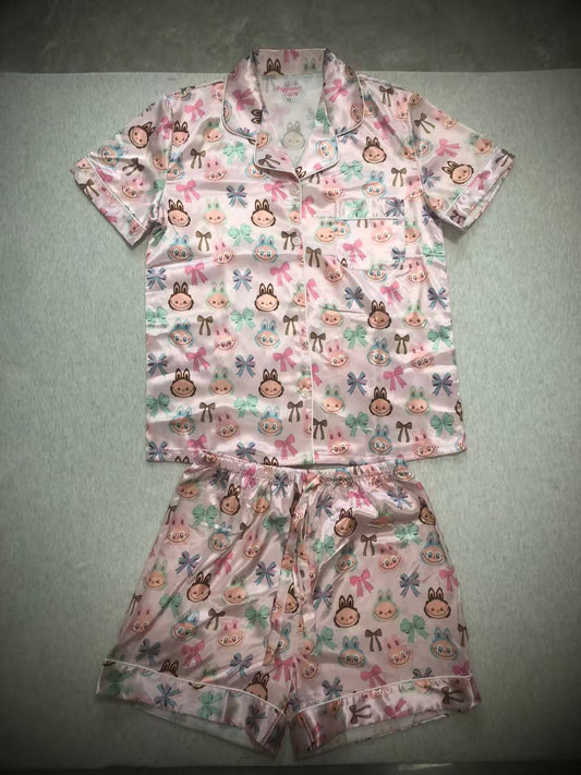 Pastel Bubu Bow Satin Pajama Set- Youth